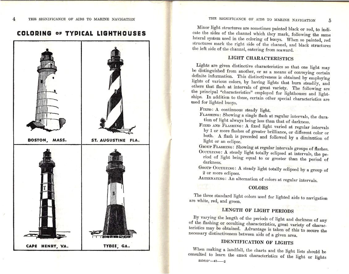 US Coast Guard- Significance of Aids to Navigation - 1943 Lighthouse Colors