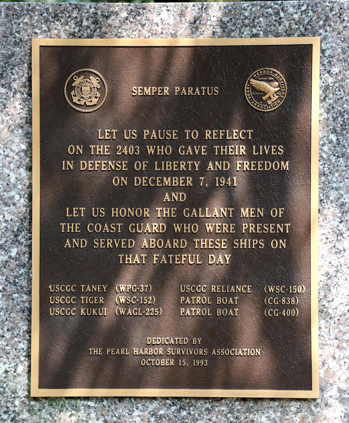 U.S. Coast Guard Pearl Harbor Attack Memorial- U.S. Coast Guard Academy