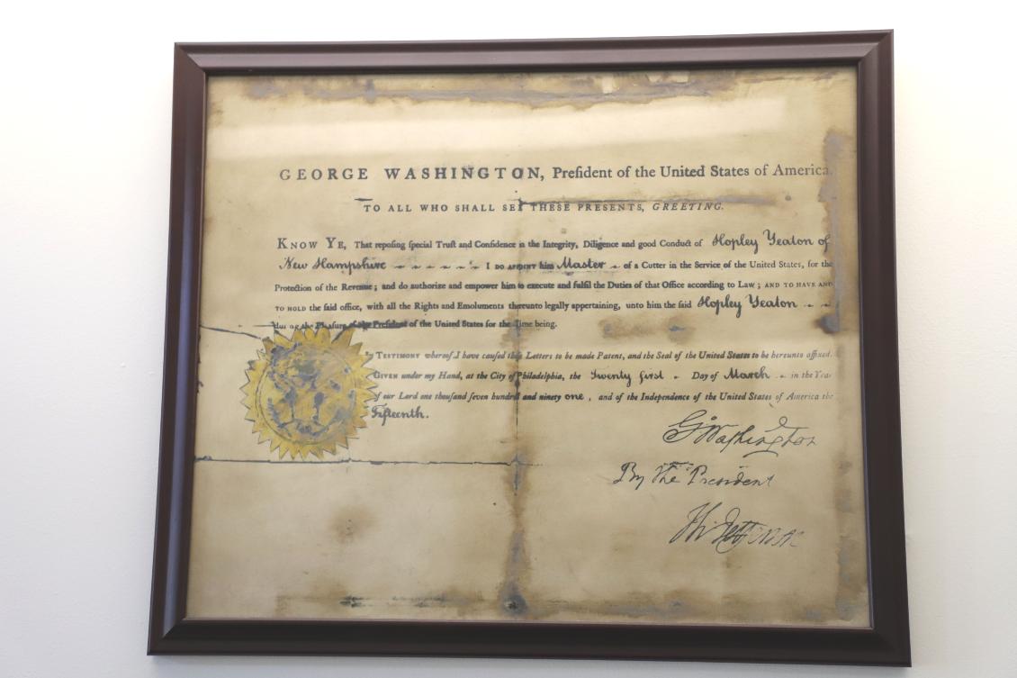 George Washington Proclamation to Hopley Yeaton - Coast Guard Academy