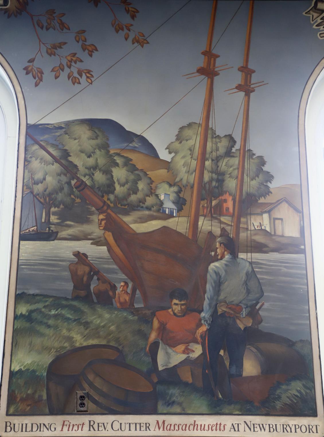 U.S. Coast Guard Academy - Hamilton Hall Mural - Building Cutter Massachusetts at Newburyport Mass