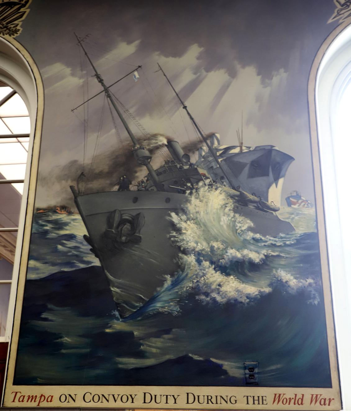 U.S. Coast Guard Academy - Hamilton Hall Mural - Tampa with Convoy during World War I