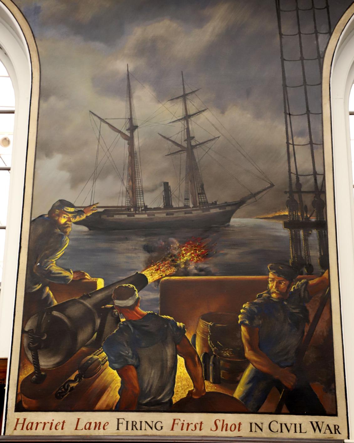 U.S. Coast Guard Academy - Hamilton Hall Mural - Cutter Harriet Lane Fires First Shot in Civil War