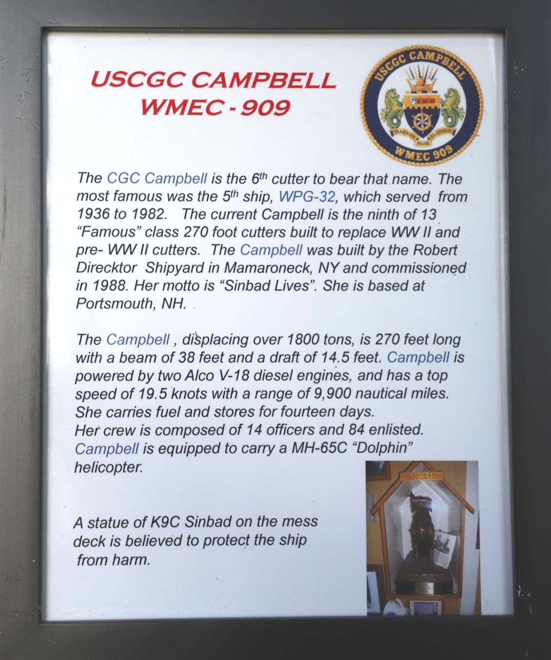 USCG Cutter Campbell WMEC-909 Plaque