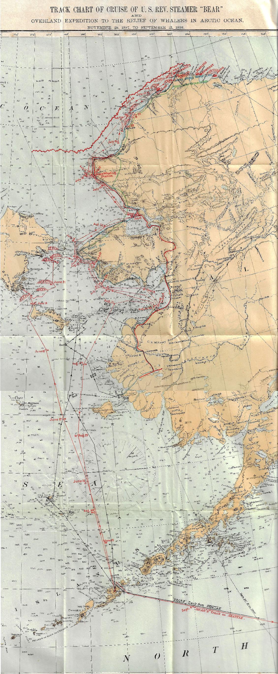 US Coast Guard Cutter Bear Rescue Expedition Map 1898