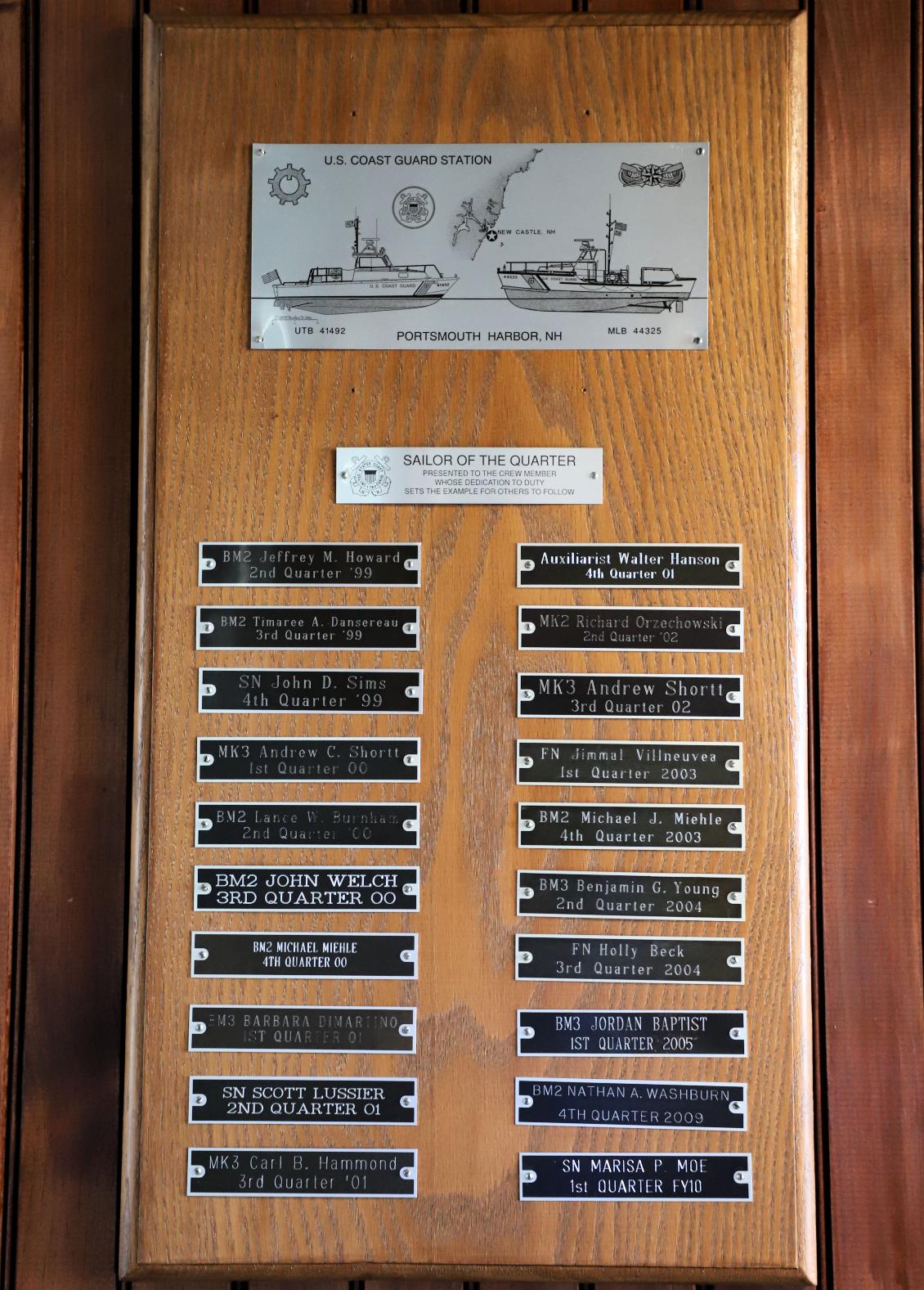 Portsmouth Harbor Coast Guard Station, New Castle New Hampshire - Sailor of the Quarter Award 1999 - 2010