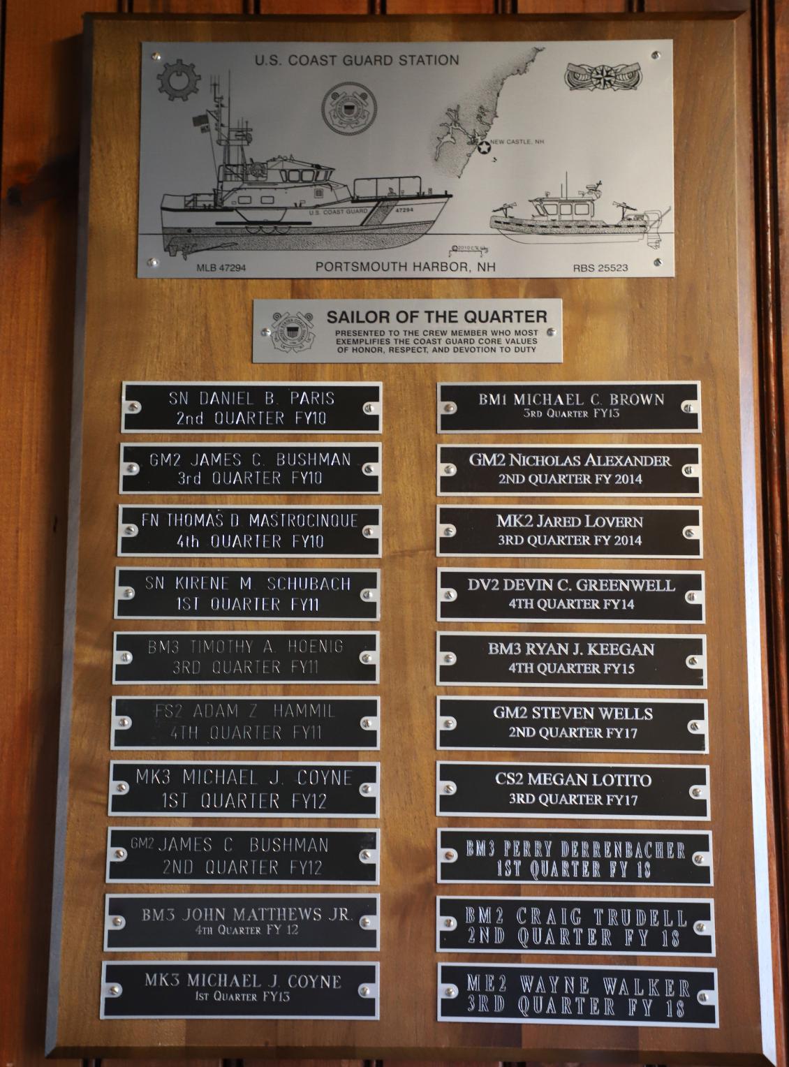 Portsmouth Harbor Coast Guard Station, New Castle New Hampshire - Sailor of the Quarter Award 2010 - 2018