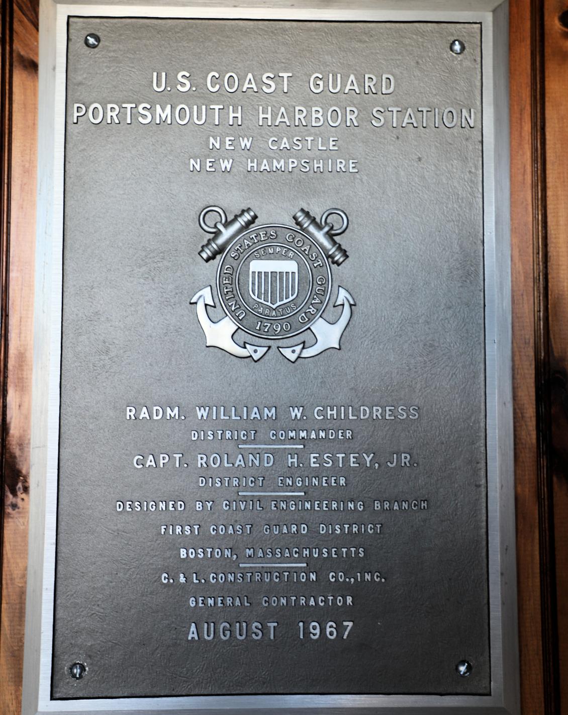 Portsmouth Harbor Coast Guard Station, New Castle New Hampshire - Dedication Plaque