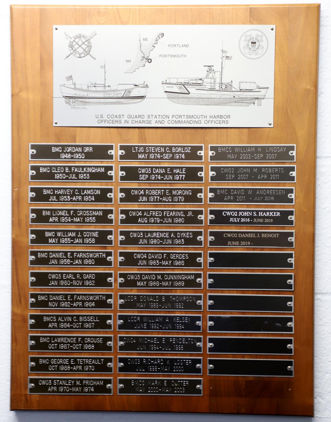 Portsmouth Harbor Coast Guard Station, New Castle New Hampshire - Commanding Officer Plaque